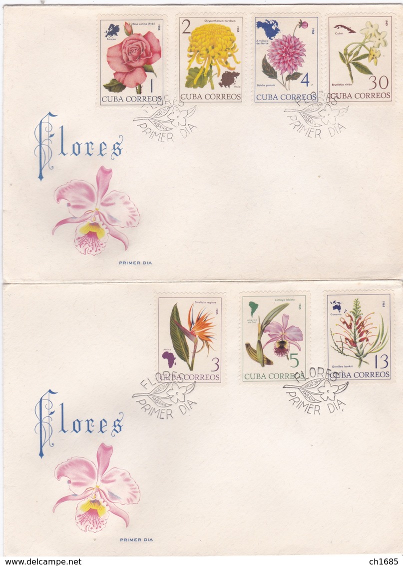 CUBA :  Série Fleurs 865 à 871  Cachet 1er Jour Du 20 07 1965 Enveloppes Grand Format - FDC