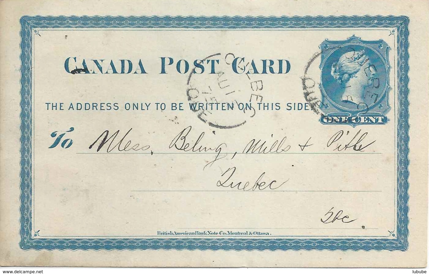 Local Post Card  Québec           1875 - 1860-1899 Victoria