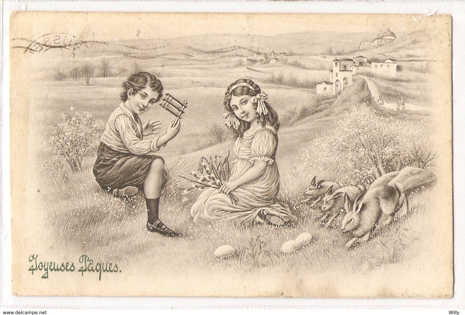 K 1932 OLD  ( 1911 ) FANTASY  POSTCARD  , CHILDREN  , VIENNE , JOYEUSES PAQUES - Autres & Non Classés