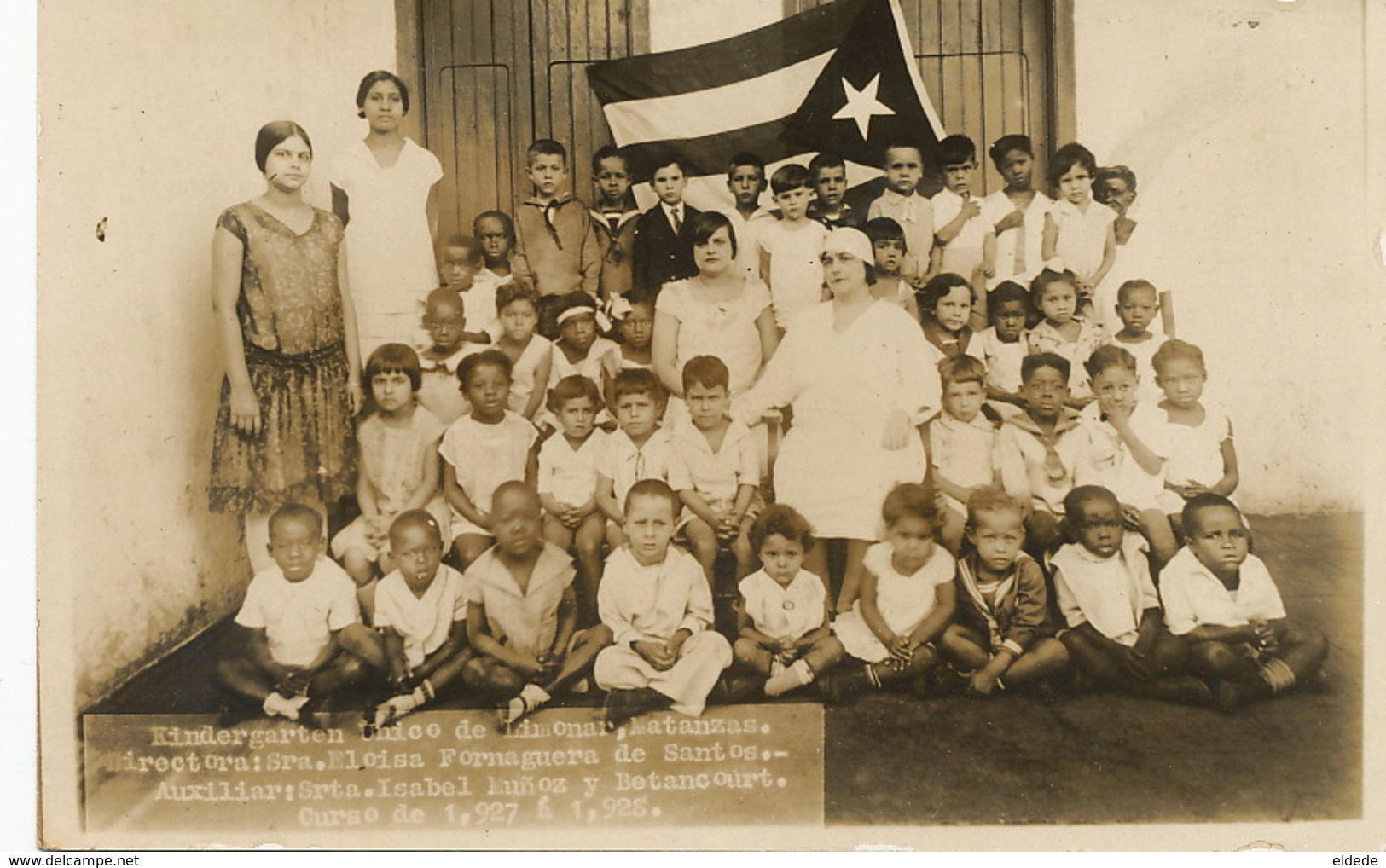 Real Photo Matanzas  Kindergarten Unico De Limonar Betancourt . Bandera Cubana . Cuban Flag - Cuba