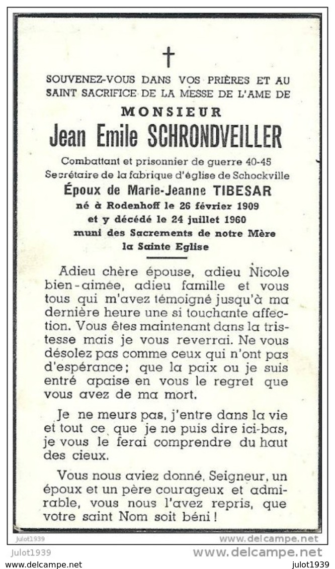 RODENHOFF ..-- Mr Jean SCHRONDVEILLER , Prisonnier 40-45 , époux De Mme Marie TIBESAR , Né En 1909 , Décédé En 1960 . - Attert