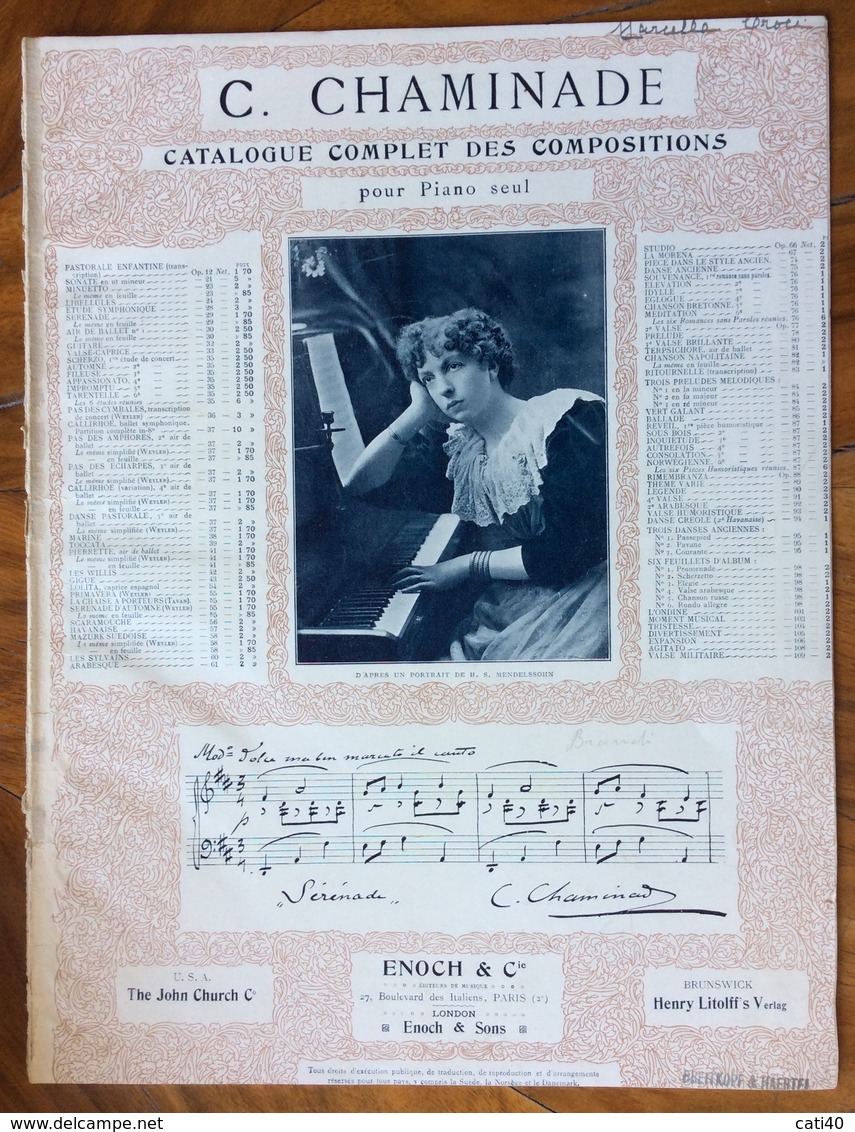 SPARTITO MUSICALE - C.CHAMINADE CATALOGUE COMPLET DES COMPOSITIONS POUR PIANO SCUL -  Ed. ENOCH & C. LONDON - Andere & Zonder Classificatie