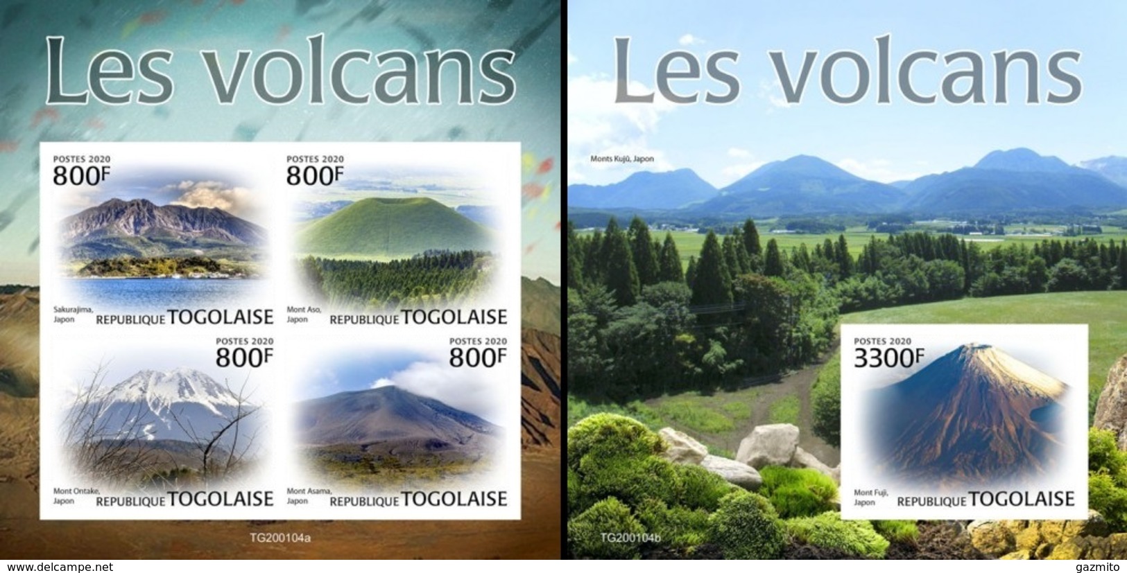 Togo 2020, Vulcans, 4val In BF +BF IMPERFORATED - Volcanos