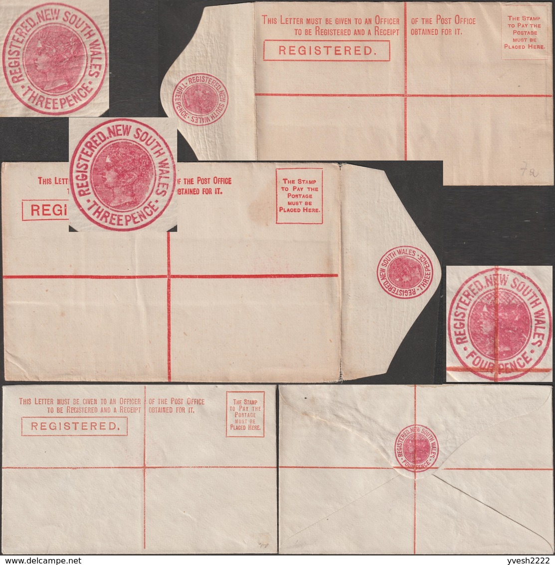 Nouvelles Galles Du Sud 1889. 3 Entiers Postaux, Enveloppes Recommandé. Victoria 3 Et 4 P, Impression Locale - Cartas & Documentos