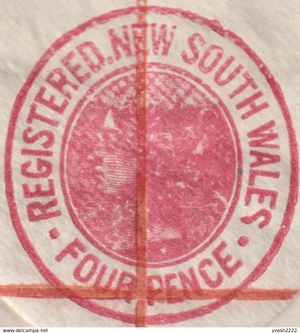 Nouvelles Galles du Sud 1889. 3 entiers postaux, enveloppes recommandé. Victoria 3 et 4 p, impression locale