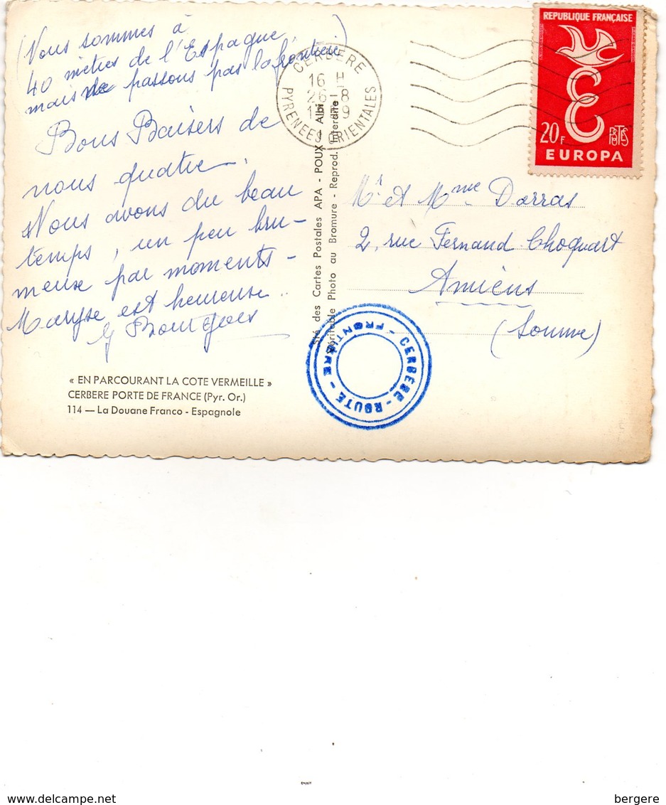 66. CPSM. CERBERE.  Douanes Françaises, Porte De France.  Douane Franco Espagnole. 1959.  Scan Du Verso. - Aduana