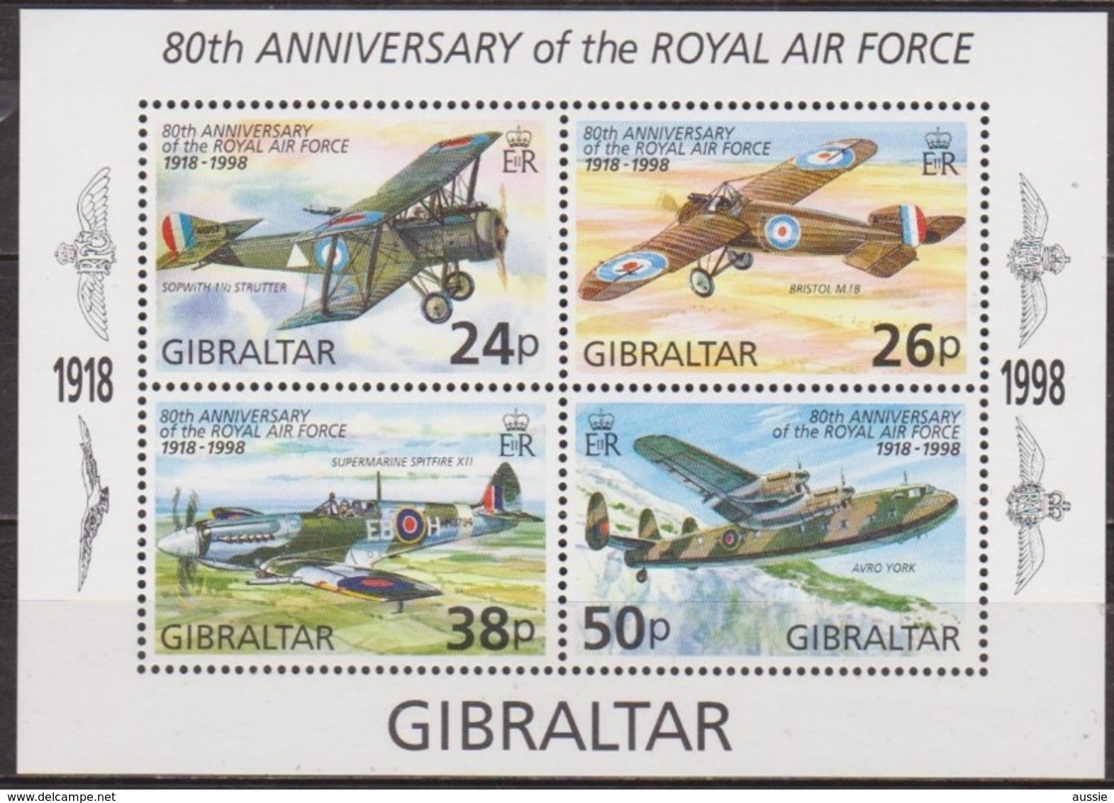 Gibraltar 1998 Yvertn° Bloc 31 *** MNH Cote 7,50 Euro Avions Vliegtuigen Royal Air Force - Gibraltar