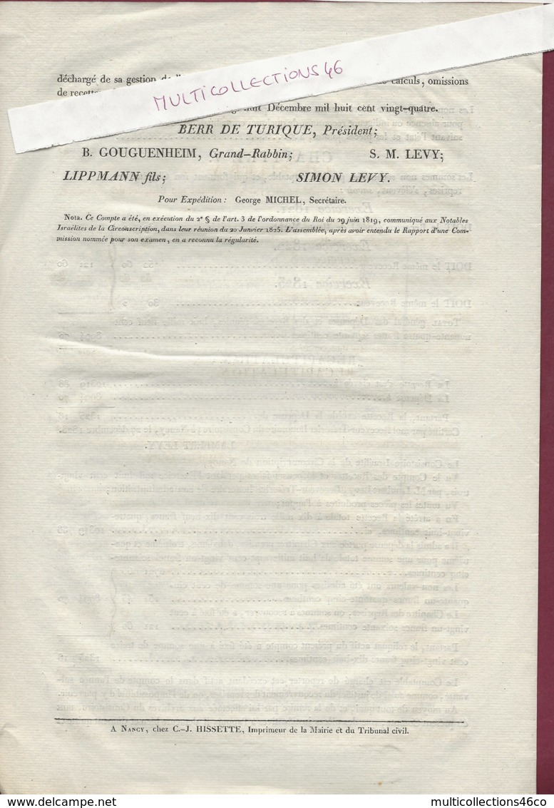 040420A - JUDAICA JUDAISME RABBIN - 1823 CONSISTOIRE ISRAELITE De NANCY Compte LAMBERT LEVY Recettes Dépenses - Religion & Esotérisme