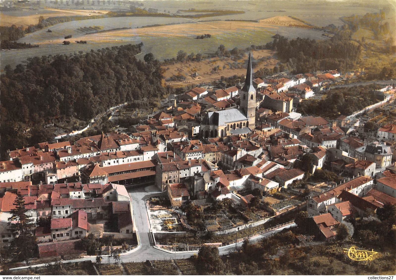 54-VEZELISE- VUE GENERALE AERIENNE L'EGLISE,  LES HALLES - Vezelise