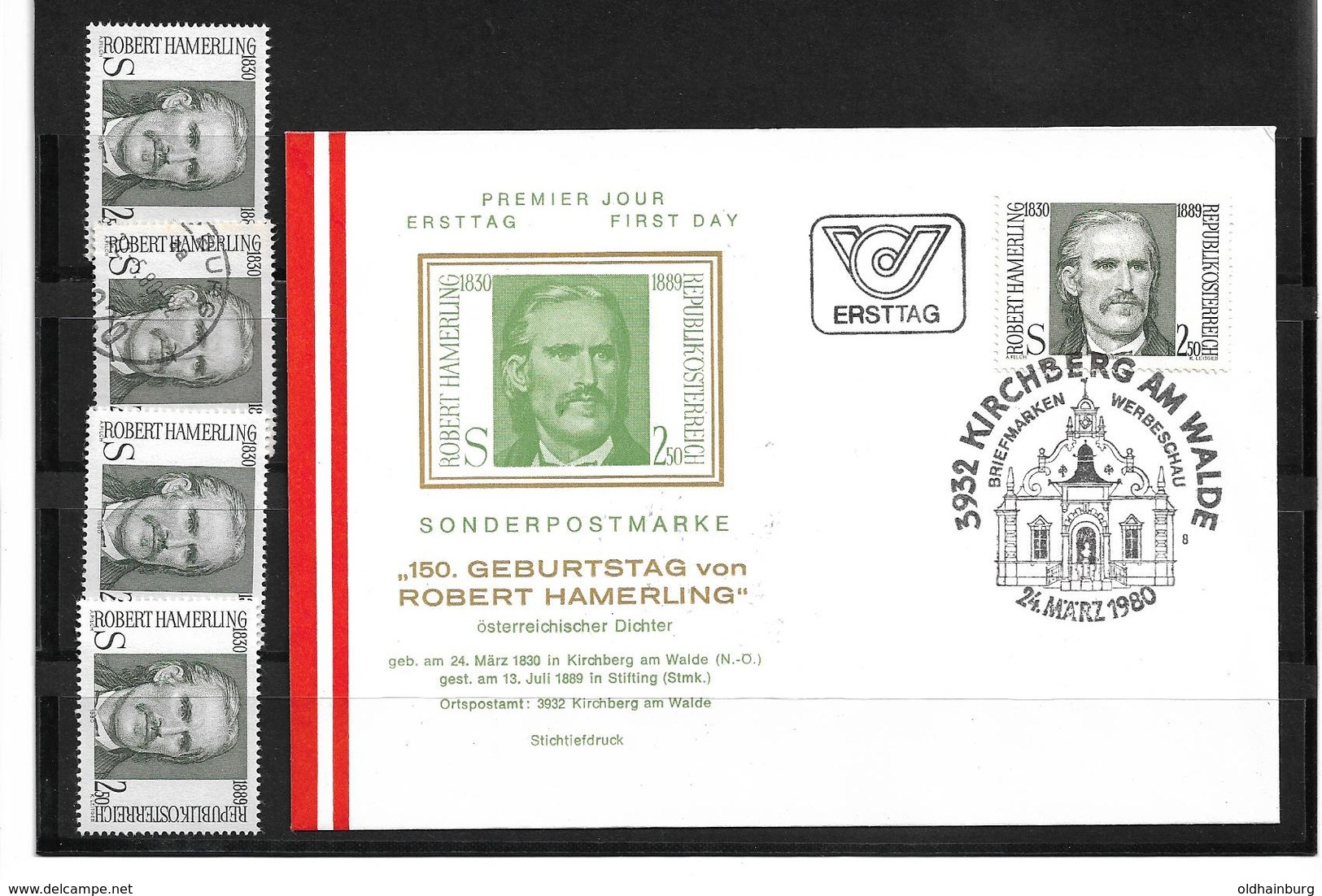 6046s: Österreich 1980, 3932 Kirchberg Am Walde/ Robert Hamerling Auf Beleg Und 4mal ** Bzw. Gestempelte Briefmarken - Gmünd