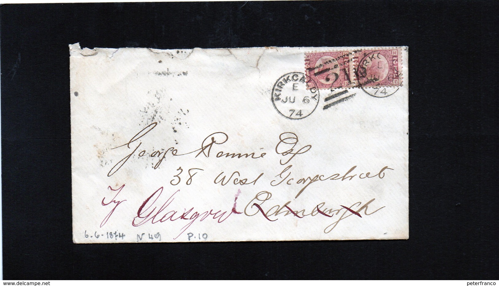 CG24 - Busta Kirkcaldy Per Glasgow 6/6/1874 - Storia Postale