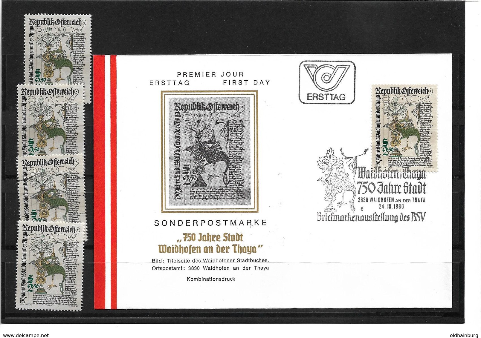 6046b: Österreich 1980, 750 Jahre Waidhofen Auf Beleg Und 4mal ** Bzw. Gestempelte Briefmarken - Waidhofen An Der Thaya