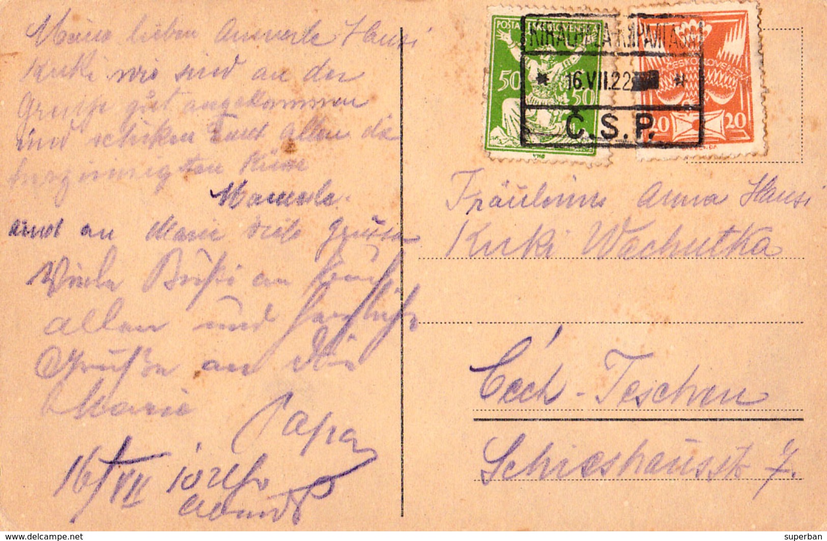 ČOP / CSAP [ KÁRPÁTALJÁ ] : NÁDRAŽI / VASUTI ÁLLOMÁS / LA GARE / THE RAILWAY STATION - POSTCARD MAILED In 1922 (ae485) - Ukraine