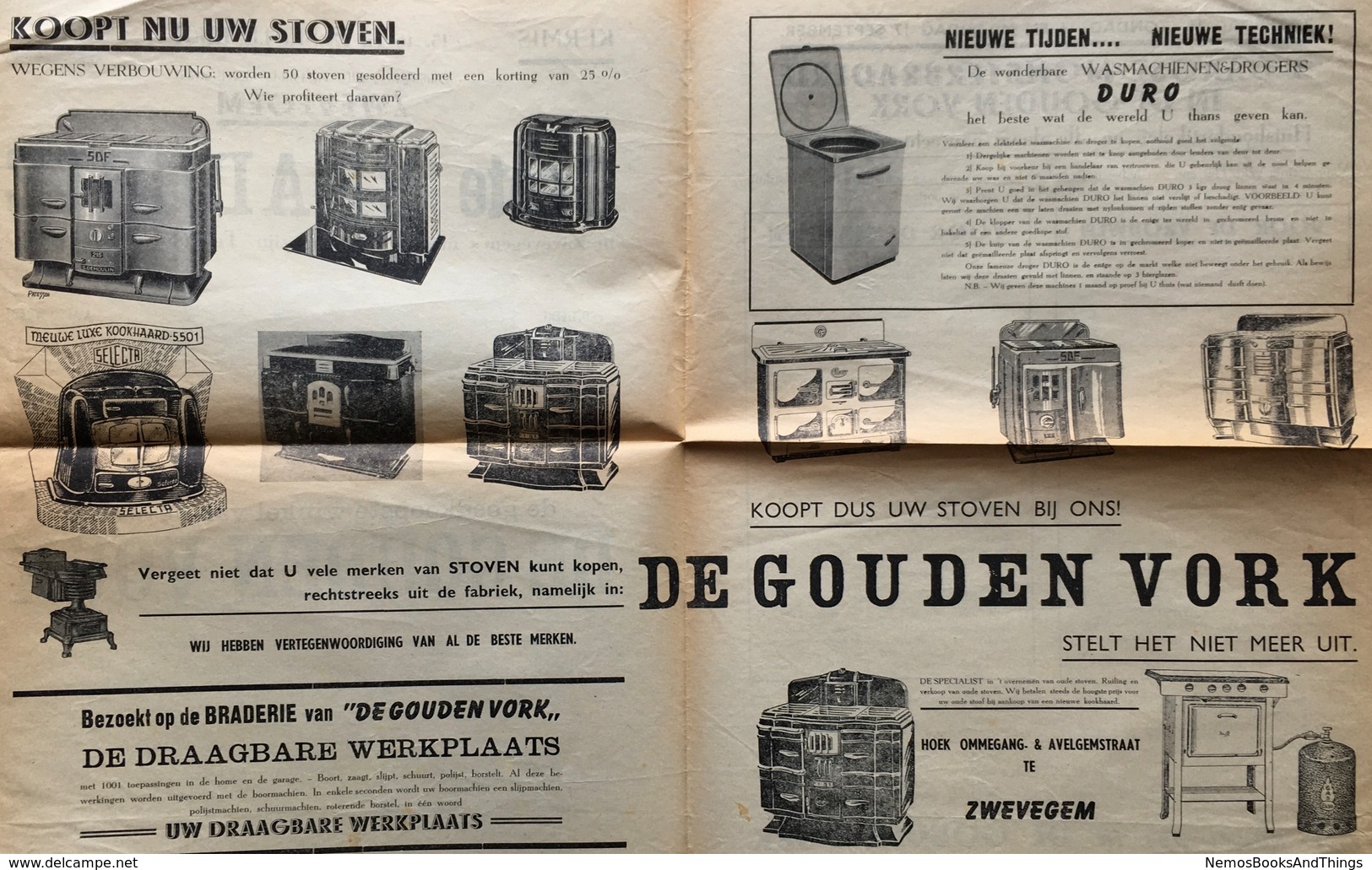 1945 - September - Braderie De Gouden Vork ZWEVEGEM - STOVEN - KACHELS - WOII - WO2 - Guido Gezellestraat - Advertising