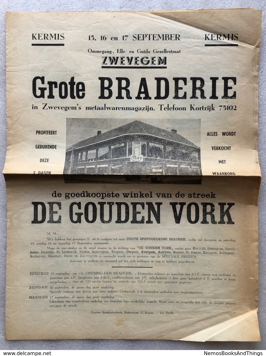 1945 - September - Braderie De Gouden Vork ZWEVEGEM - STOVEN - KACHELS - WOII - WO2 - Guido Gezellestraat - Advertising