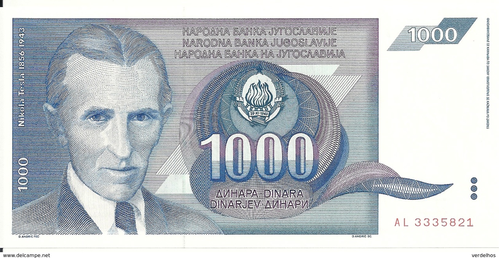 YOUGOSLAVIE 1000 DINARA 1991 UNC P 110 - Yougoslavie