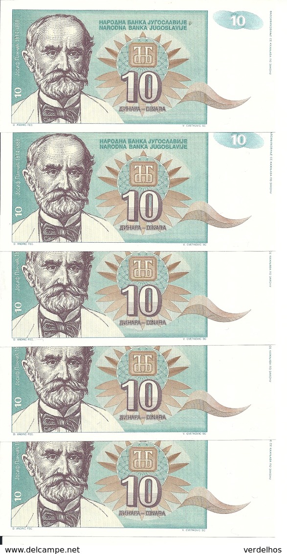 YOUGOSLAVIE 10 DINARA 1994 UNC P 138 ( 5 Billets ) - Yougoslavie