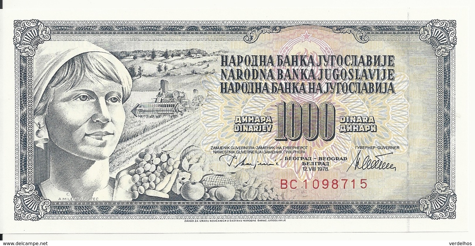 YOUGOSLAVIE 1000 DINARA 1978 UNC P 92 C - Yougoslavie