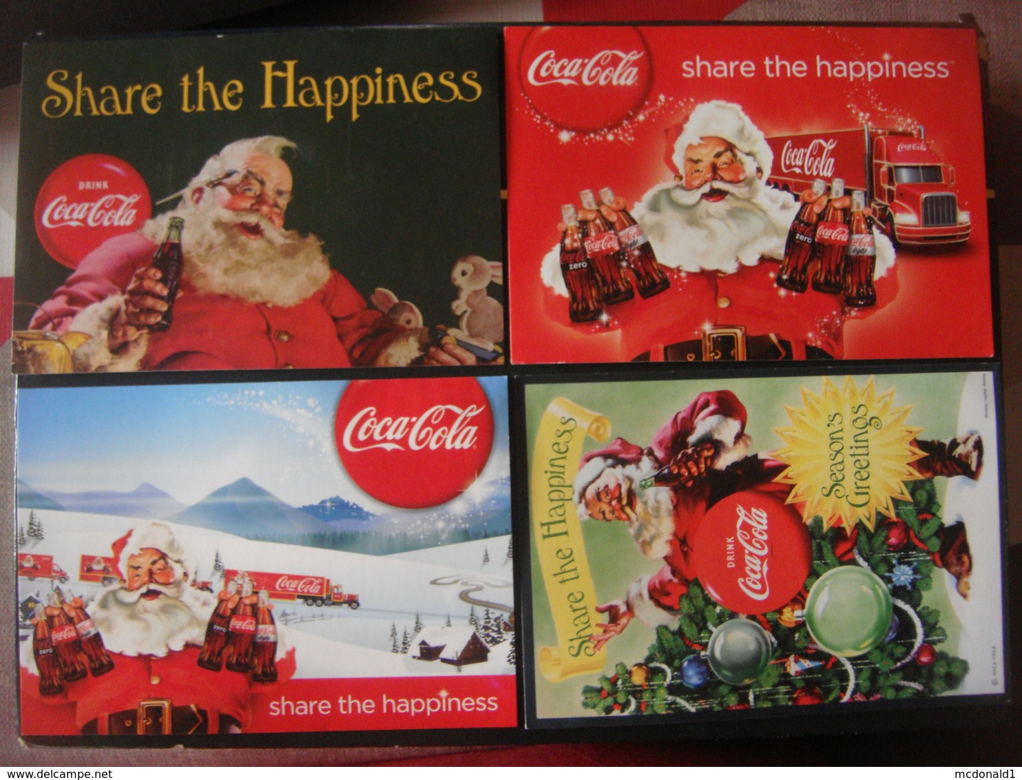 Lot De 4 Cartes Publicitaires COCA COLA Boisson Drinken Share The Happiness Père Noël Happy Christmas Publicité Camion - Publicité