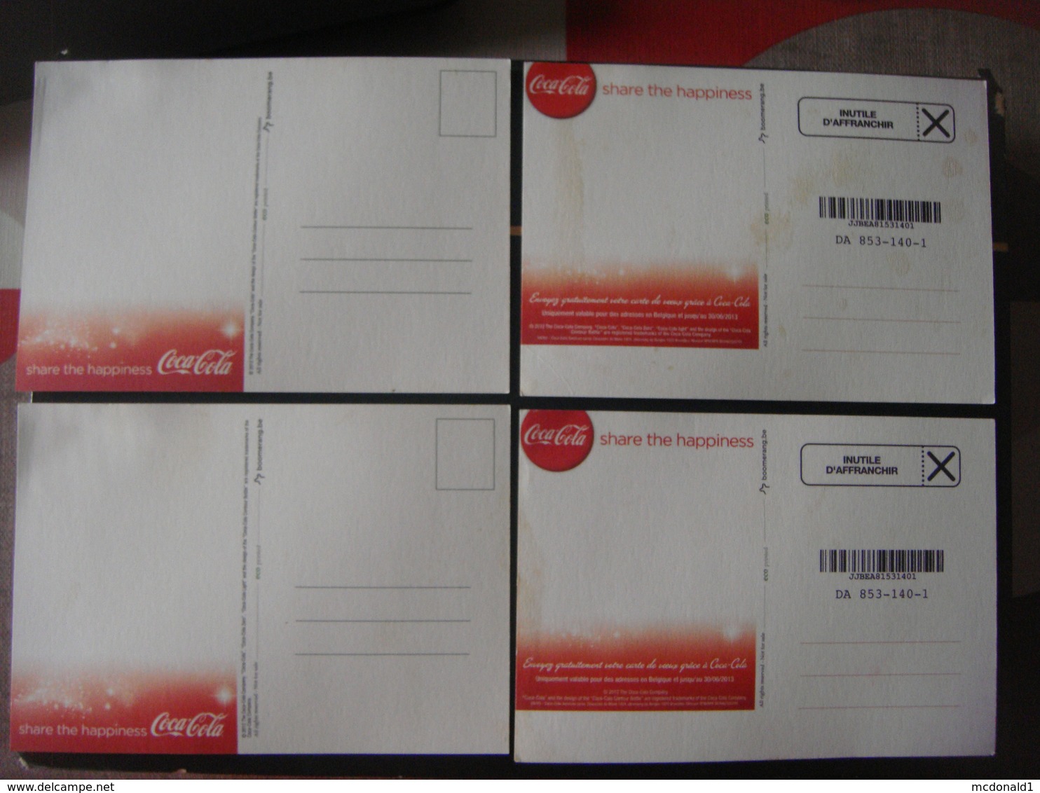 Lot De 4 Cartes Publicitaires COCA COLA Boisson Drinken Share The Happiness Père Noël Happy Christmas Publicité Camion - Publicité