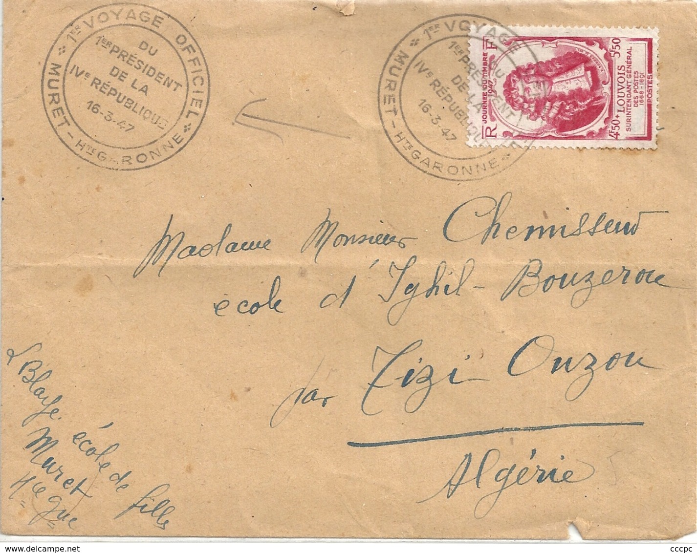France 1947 Cachet 1er Voyage Officiel Du Président De La IVe République - Lettres & Documents