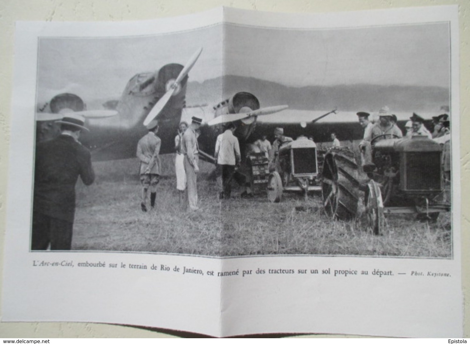 Rio De Janiero - Avion Arc En Ciel Tiré Par Tracteur Agricole Tracteur  - Ligne Paris Rio   - Coupure De Presse De 1929 - Tracteurs