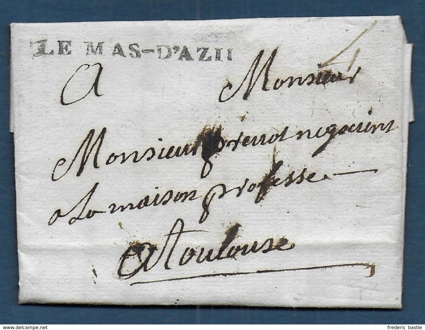 Ariège -  Cachet  LE MAS - D'AZIL   Sur Lettre De 1781 - 1701-1800: Précurseurs XVIII