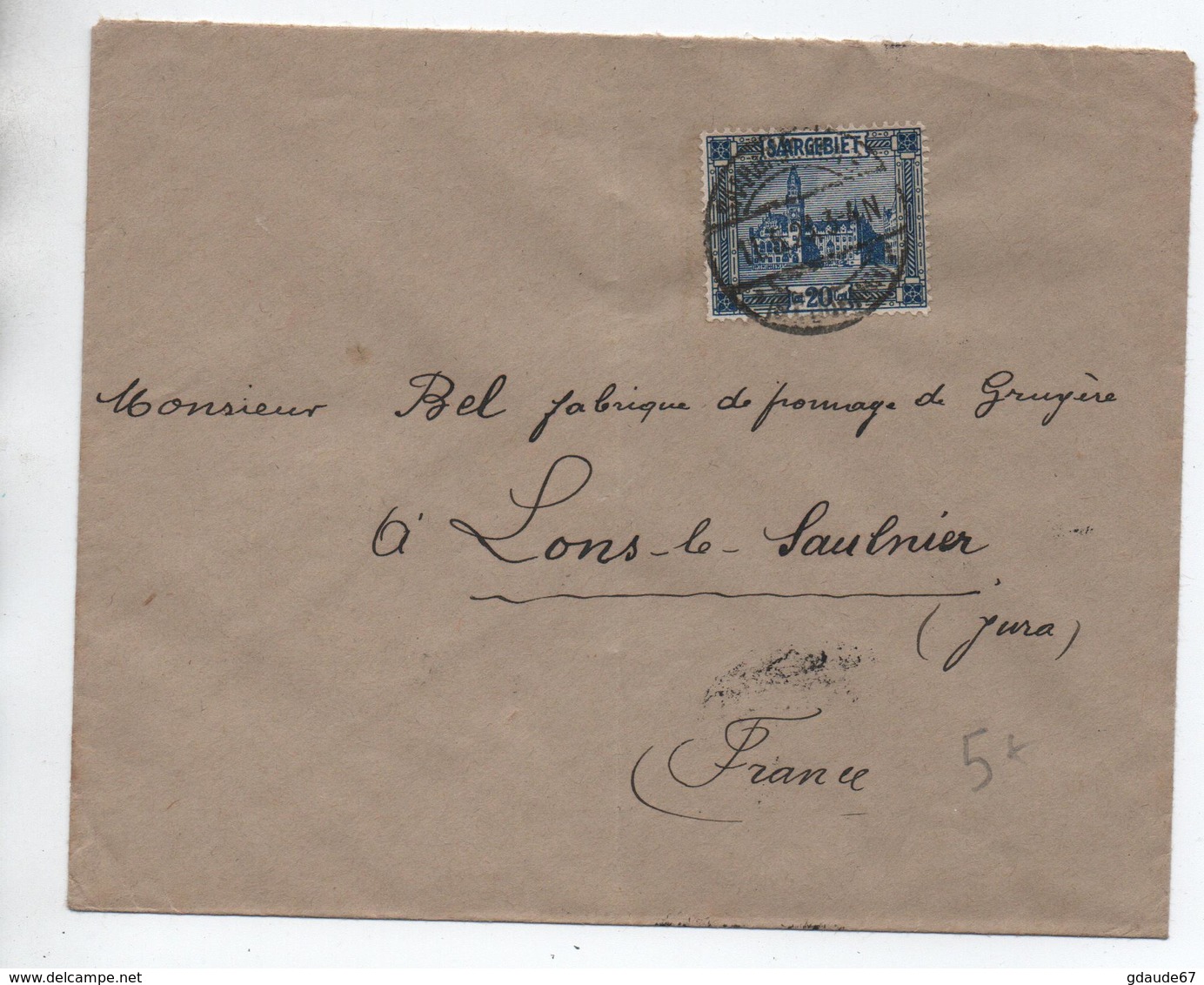 SARRE / SAARGEBIET - 1925 - ENVELOPPE De SAARBRUCKEN Pour LONS LE SAUNIER (JURA) - Cartas & Documentos