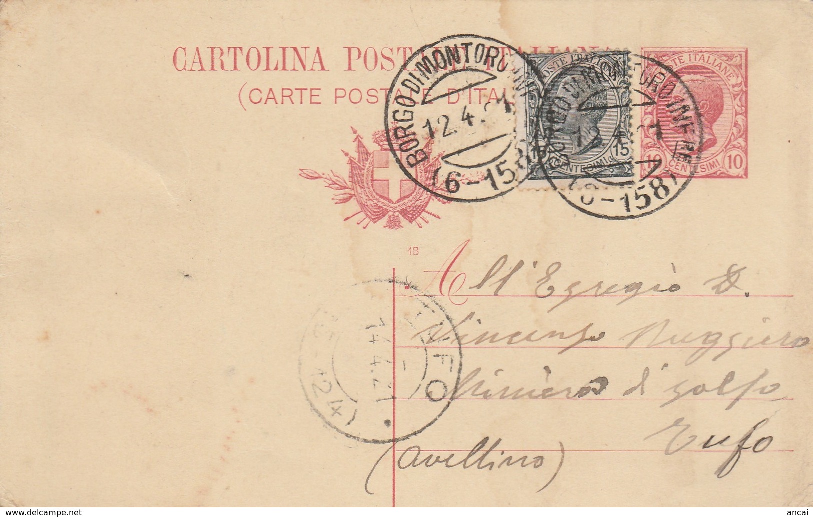 Borgo Di Montoro Inferiore. 1921. Annullo Frazionario ( 6 - 158 ), Su Cartolina Postale Con Testo - Marcophilia