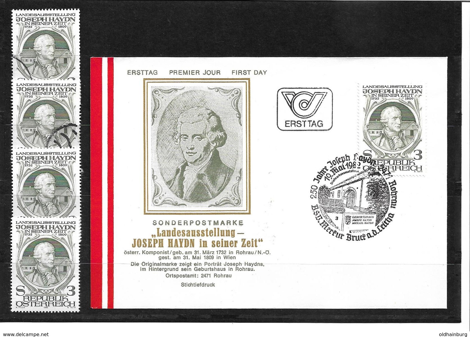 6049b: Österreich 1982, Joseph Haydn- Rohrau/ Bruck Auf Beleg Und 4mal ** Bzw. Gestempelte Briefmarken - Bruck An Der Leitha