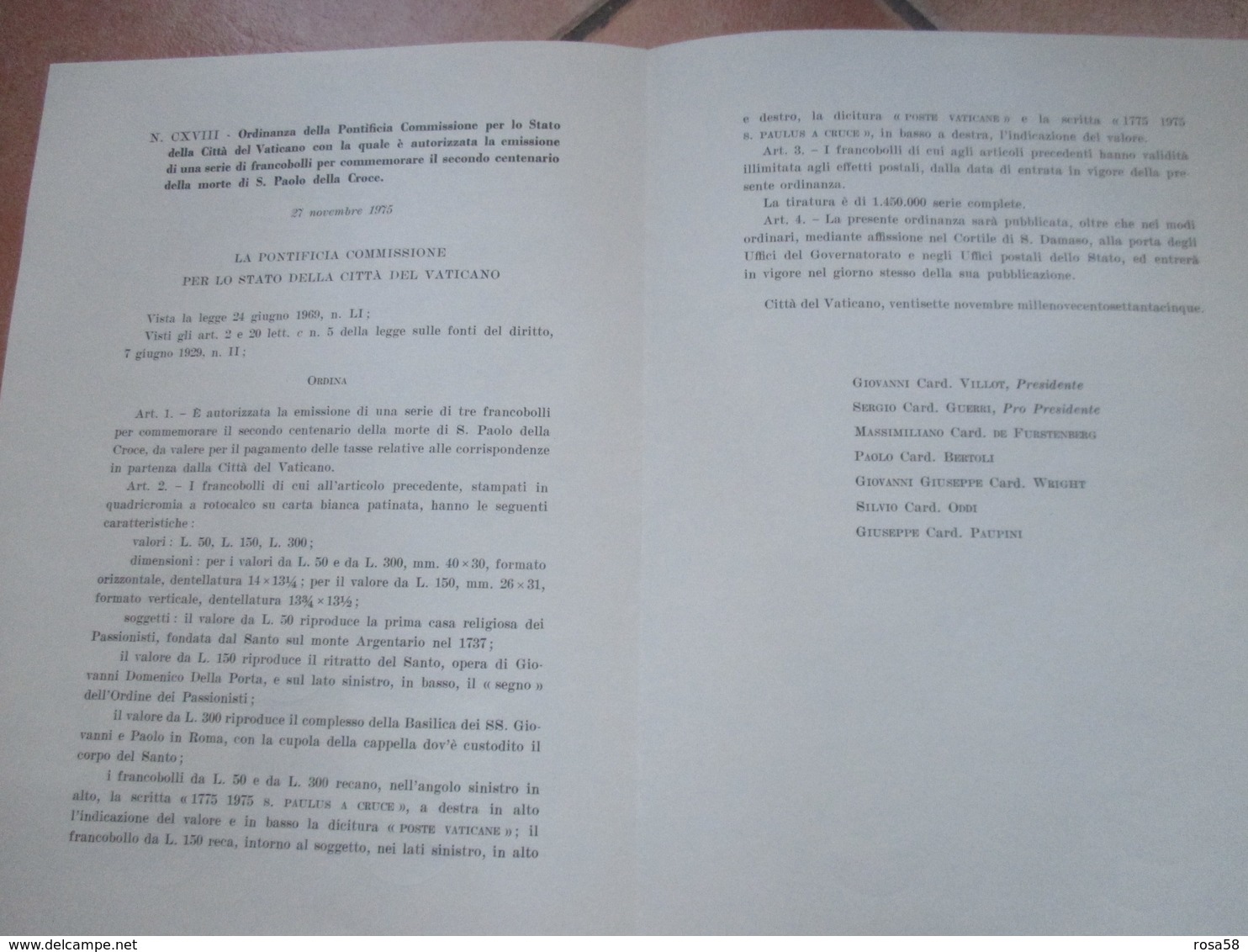 2°Cent.S.PAOLO DELLA CROCE Ordinanza Pontificia Commissione Con Serie Completa N. CXVIII - Autres & Non Classés