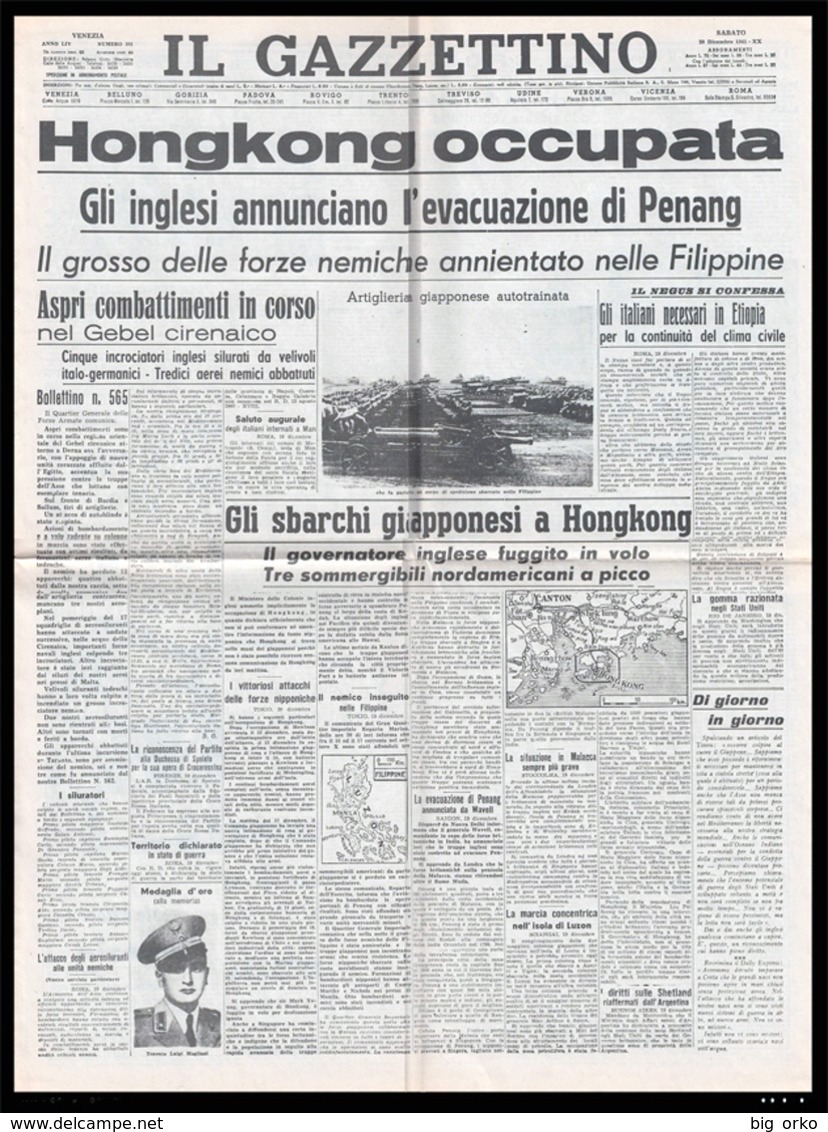 IL GAZZETTINO - Venezia  20 Dicembre 1941 XX - Hongkong Occupata - Combattimenti In Cirenaica - Italien