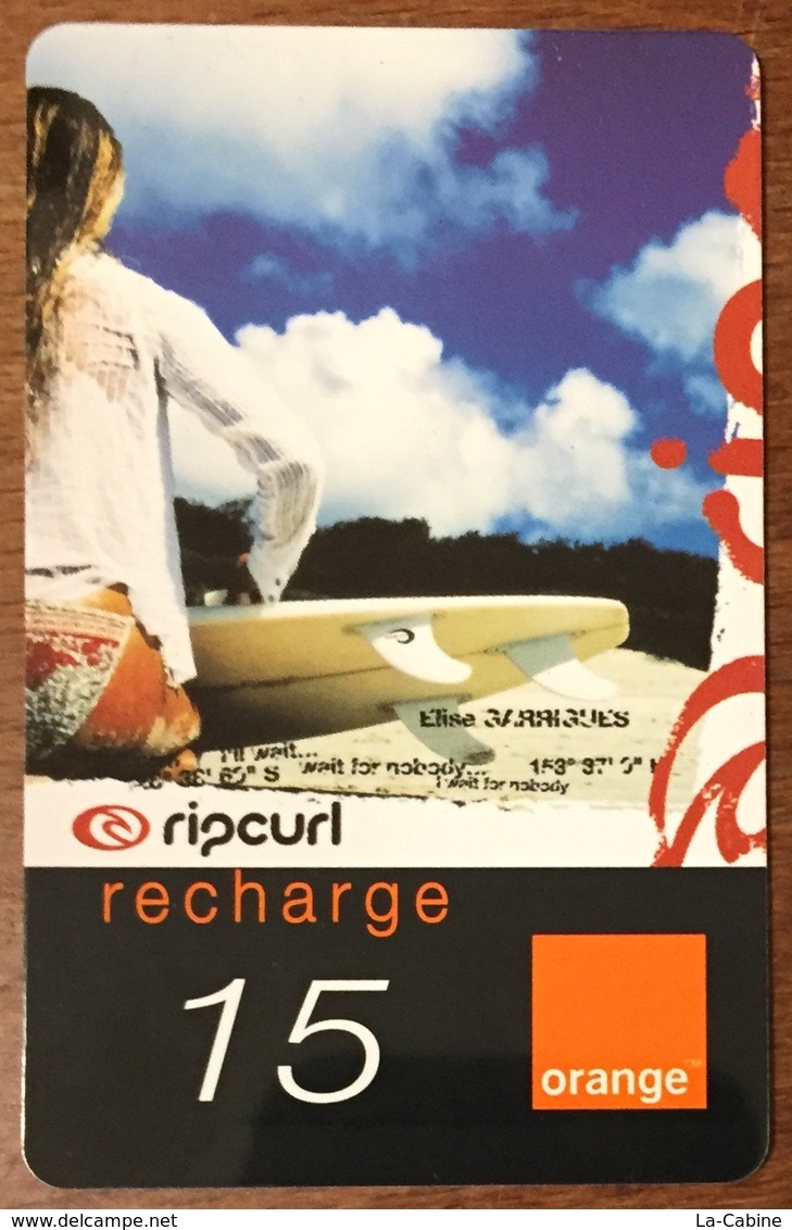 RÉUNION RIP CURL FEMME RECHARGE GSM ORANGE 15 EURO CARTE À CODE PHONECARD CARD PAS TÉLÉCARTE - Reunión