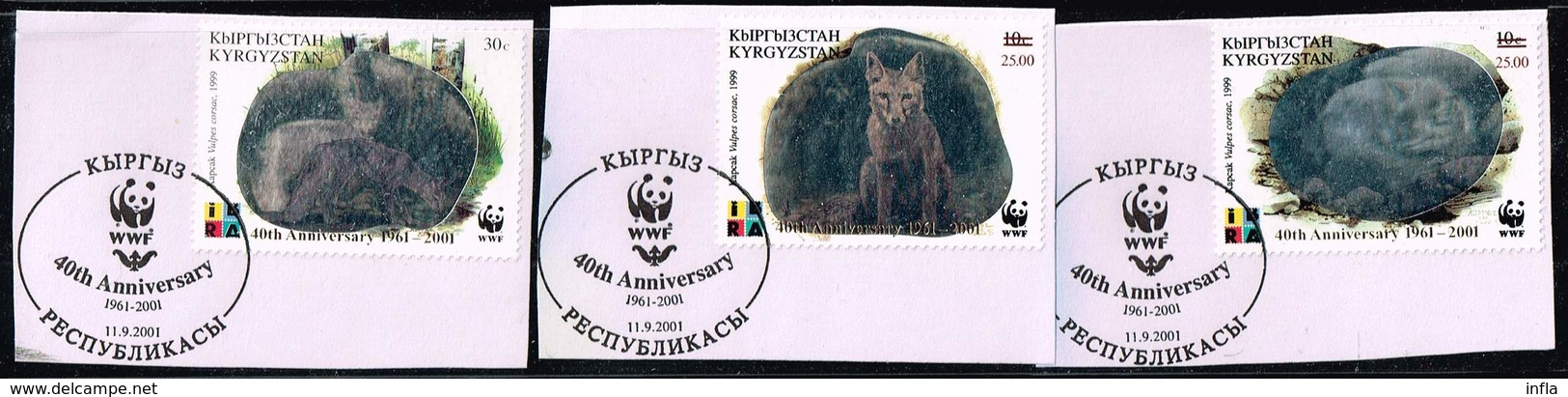 Kirgisistan 2001,Michel# 249 - 251 O  40th Anniversary Of Worldwide Fund For Nature: Corsac Fox (Vulpes Corsac) - Kyrgyzstan