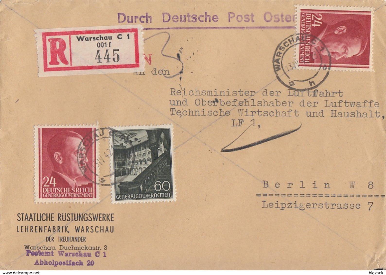 GG R-Brief Mif Minr.49, 2x 78 Warschau 18.4.42 Gel. Nach Berlin - Occupation 1938-45