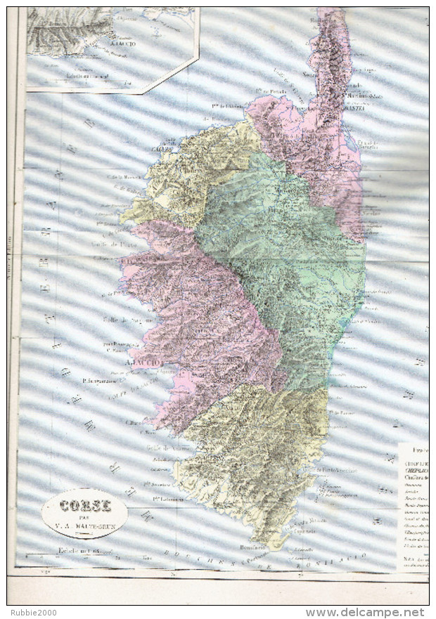 CARTE GEOGRAPHIQUE 1880 FRANCE DEPARTEMENT DE LA CORSE PLAN D AJACCIO PAR MALTE BRUN - Cartes Géographiques