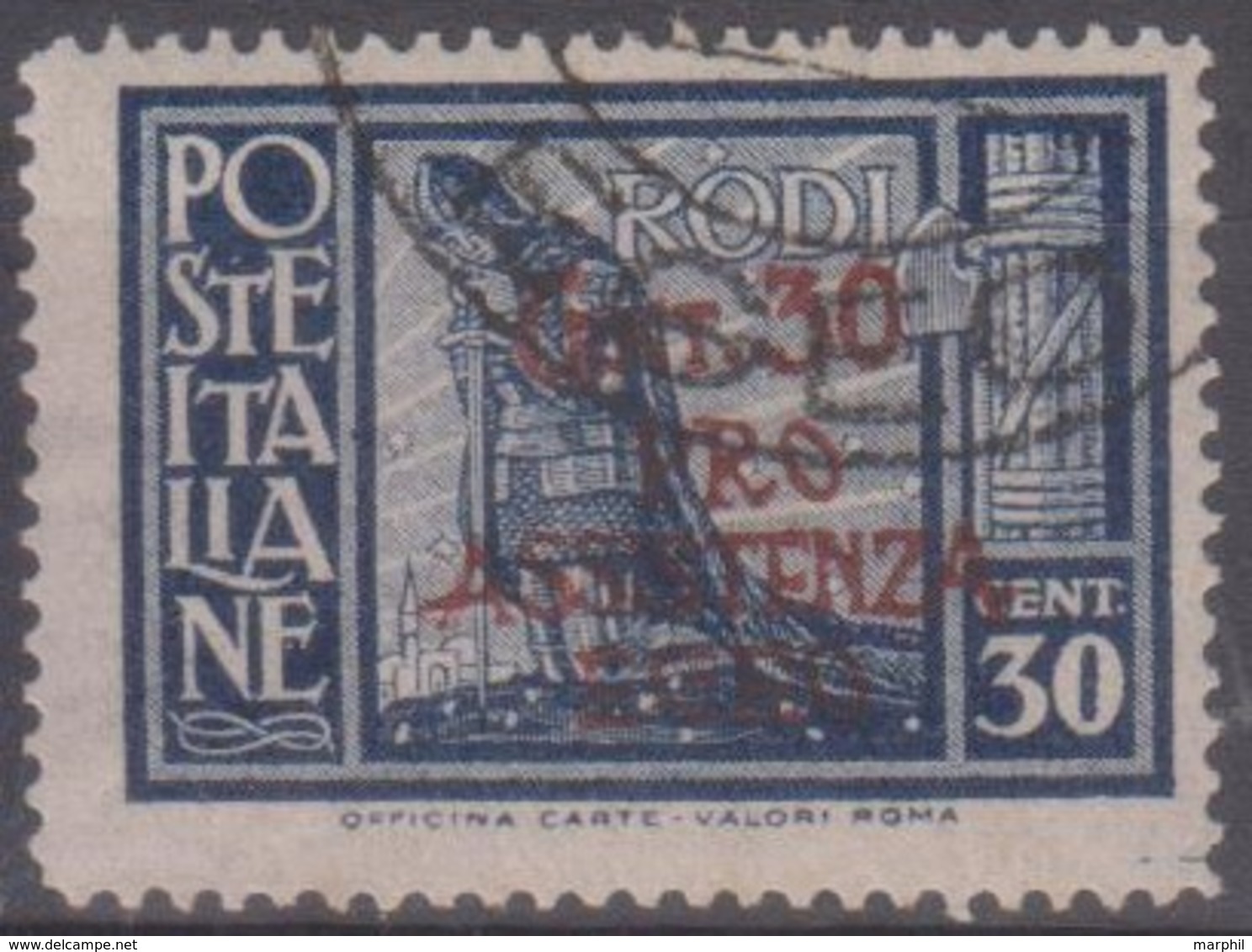 Egeo Occupazione Tedesca 1943 Pro Assistenza 30c. SaN°122 (o) Vendere Scansione - Isole Ionie