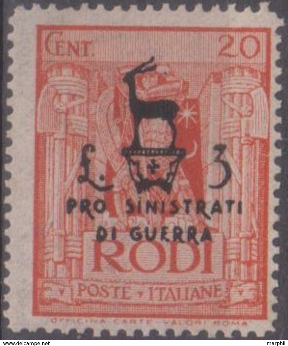 Egeo Occupazione Tedesca 1944 Pro Sinistrati Di Guerra 20c +3L SaN°128 MLH/* Vendere Scansione - Ionische Eilanden