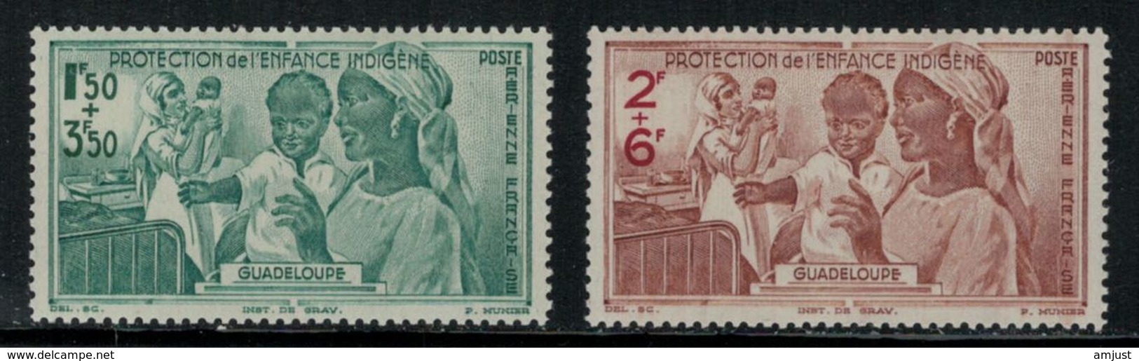 France // Guadeloupe // Poste Aérienne // 1942 // Oeuvre Protection De L'enfance Indigène Timbre MNH** No.1-2 Y&T - Luchtpost