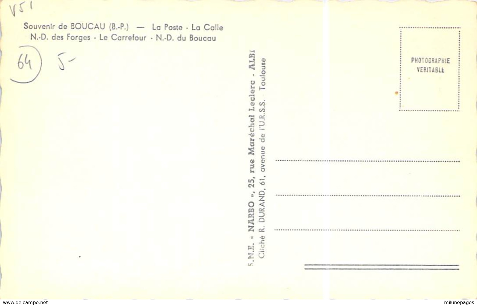 64 PYRENEES Atlantiques Multivues De BOUCAU Cpsm La Poste La Calle Le Carrefour L'église - Boucau