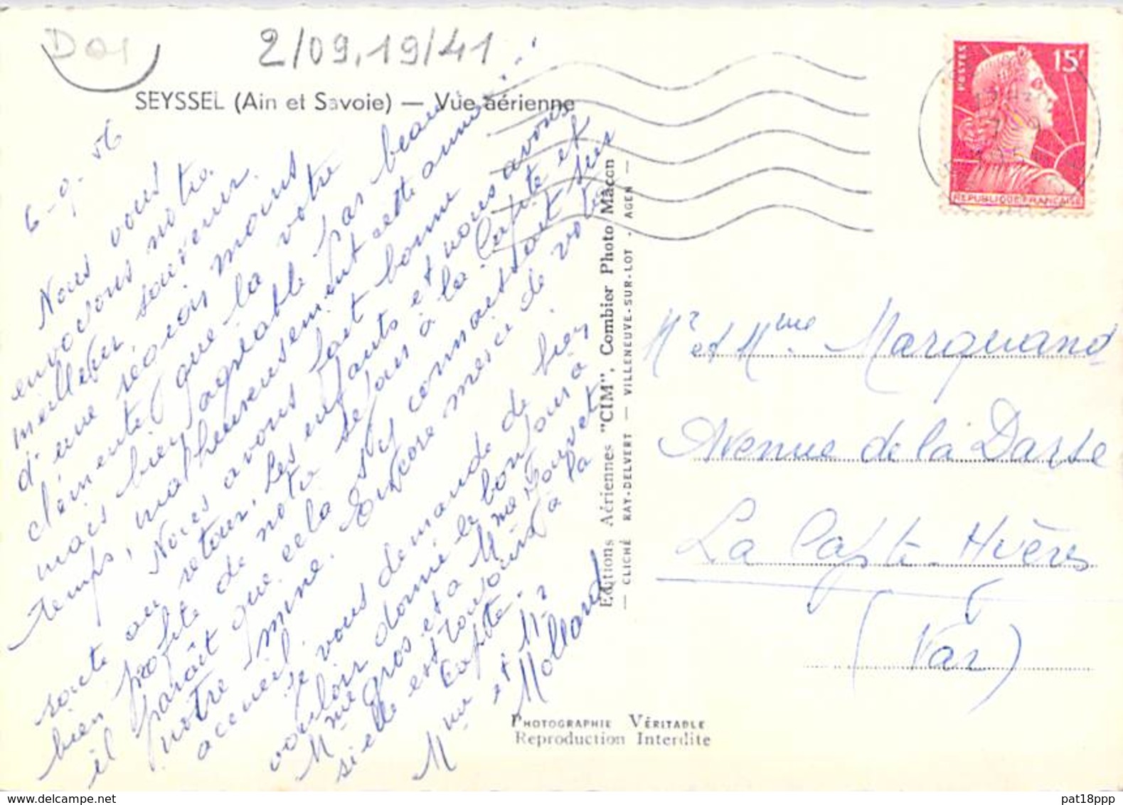 01 - SEYSSEL : Vue Aérienne - CPSM Village (990 Habitants ) Dentelée Noir Blanc Grand Format 1956 - Ain - Seyssel