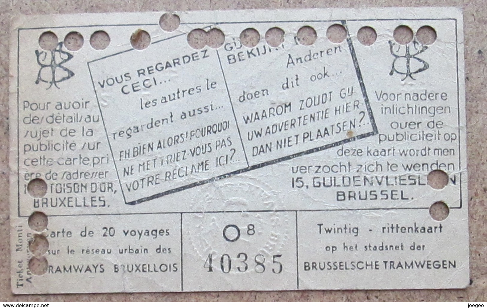 Carte De 20 Voyages En 2e Classe Sur Le Réseau Urbain Des Tramways Bruxellois 30 Fr Février 1947 - Europe