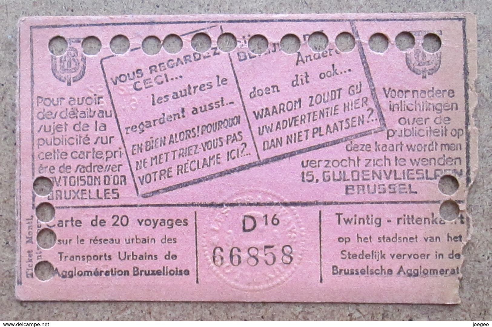 Carte De 20 Voyages En 2e Classe Sur Le Réseau Urbain Des Tramways Bruxellois 30 Fr Aout 1947 - Europe