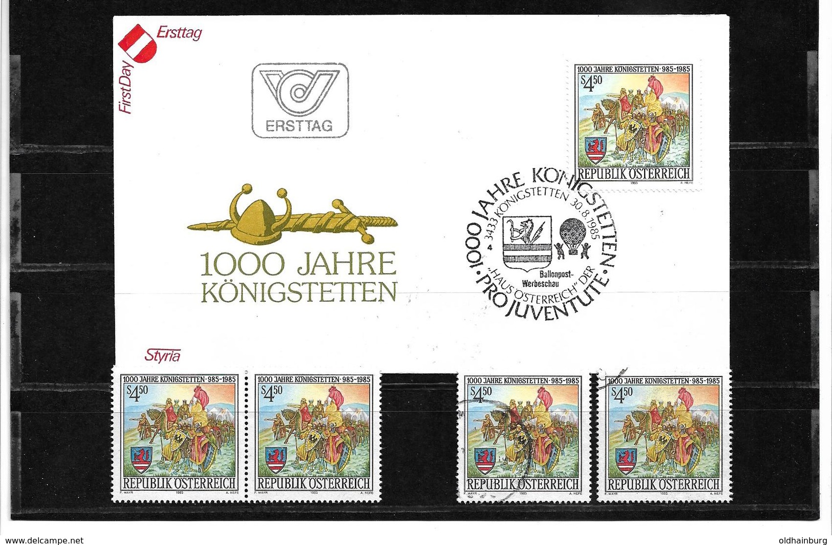 6049x: Österreich 1985, Stadtjubiläum 3433 Königstetten, Beleg Und Gesamt 4 Briefmarken Postfrisch/ Gestempelt - Tulln