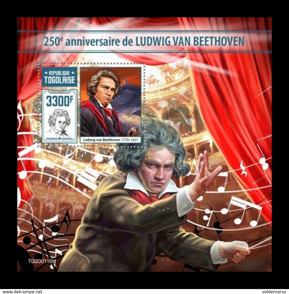 Togo 2020 Mih. 11118 (Bl.2020) Music. Composer Ludwig Van Beethoven MNH ** - Togo (1960-...)