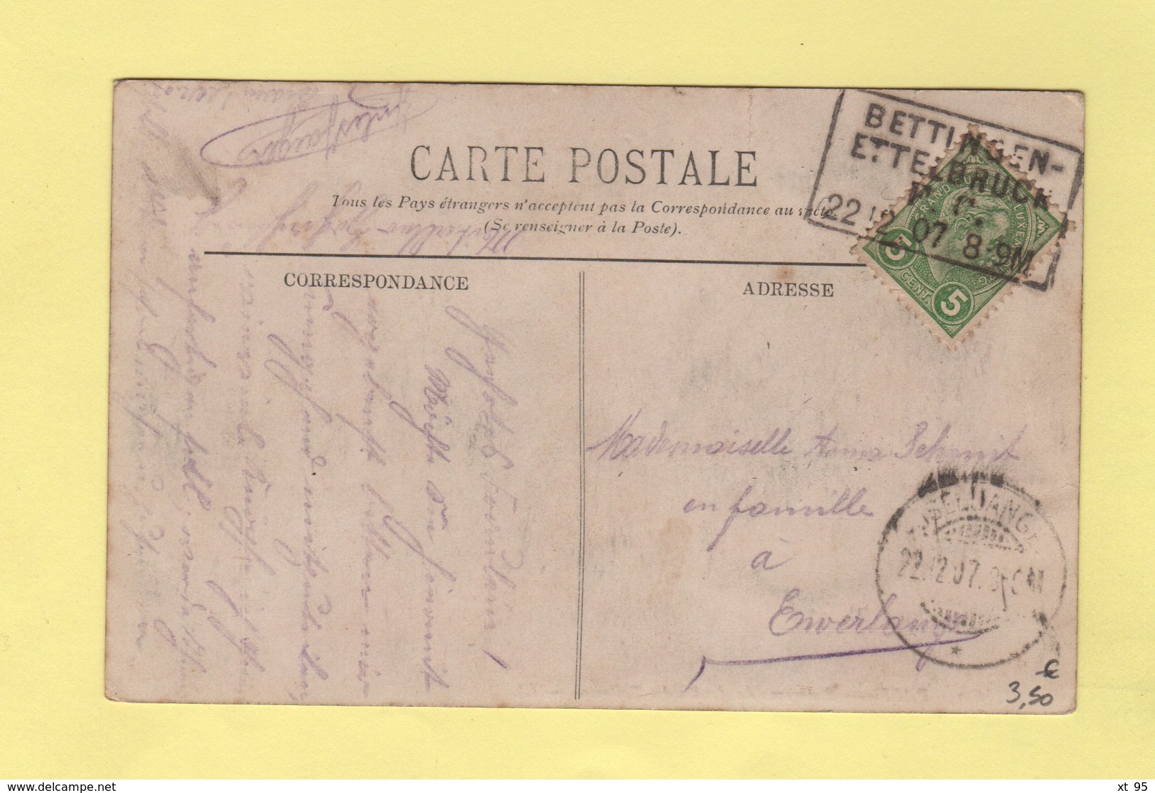 Luxembourg - Bettingen - Ettelbruck - 1907 - 1895 Adolphe Right-hand Side