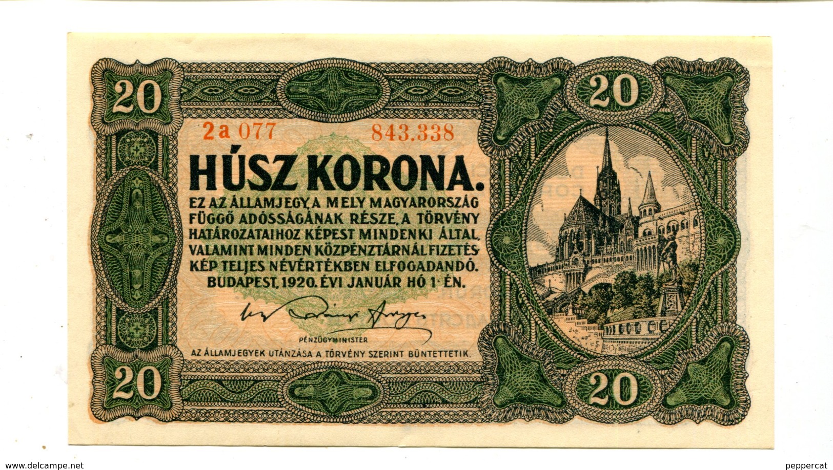 HUNGARY 20 KORONA 1920 CRISP UNC 3.25 - Hungary