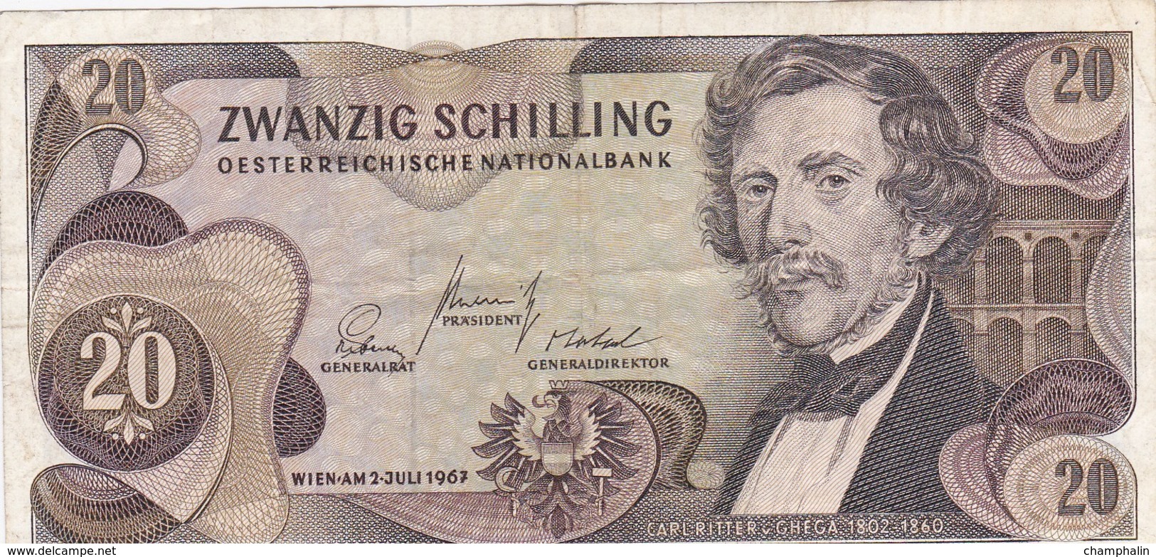Autriche - Billet De 20 Schilling - Carl Ritter Von Ghega  - 2 Juillet 1967 - Autriche