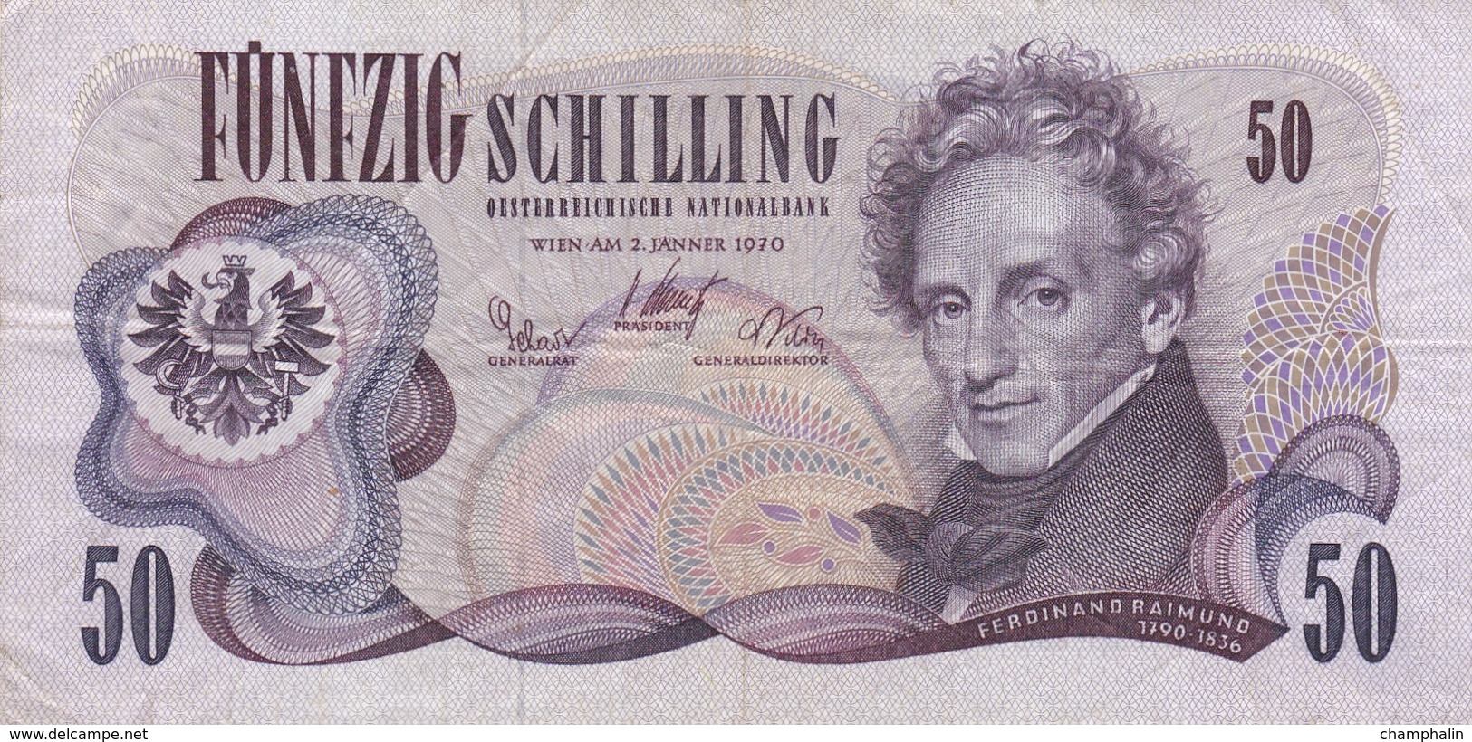 Autriche - Billet De 50 Schilling - Ferdinand Raimund - 2 Janvier 1970 - P144 - Austria