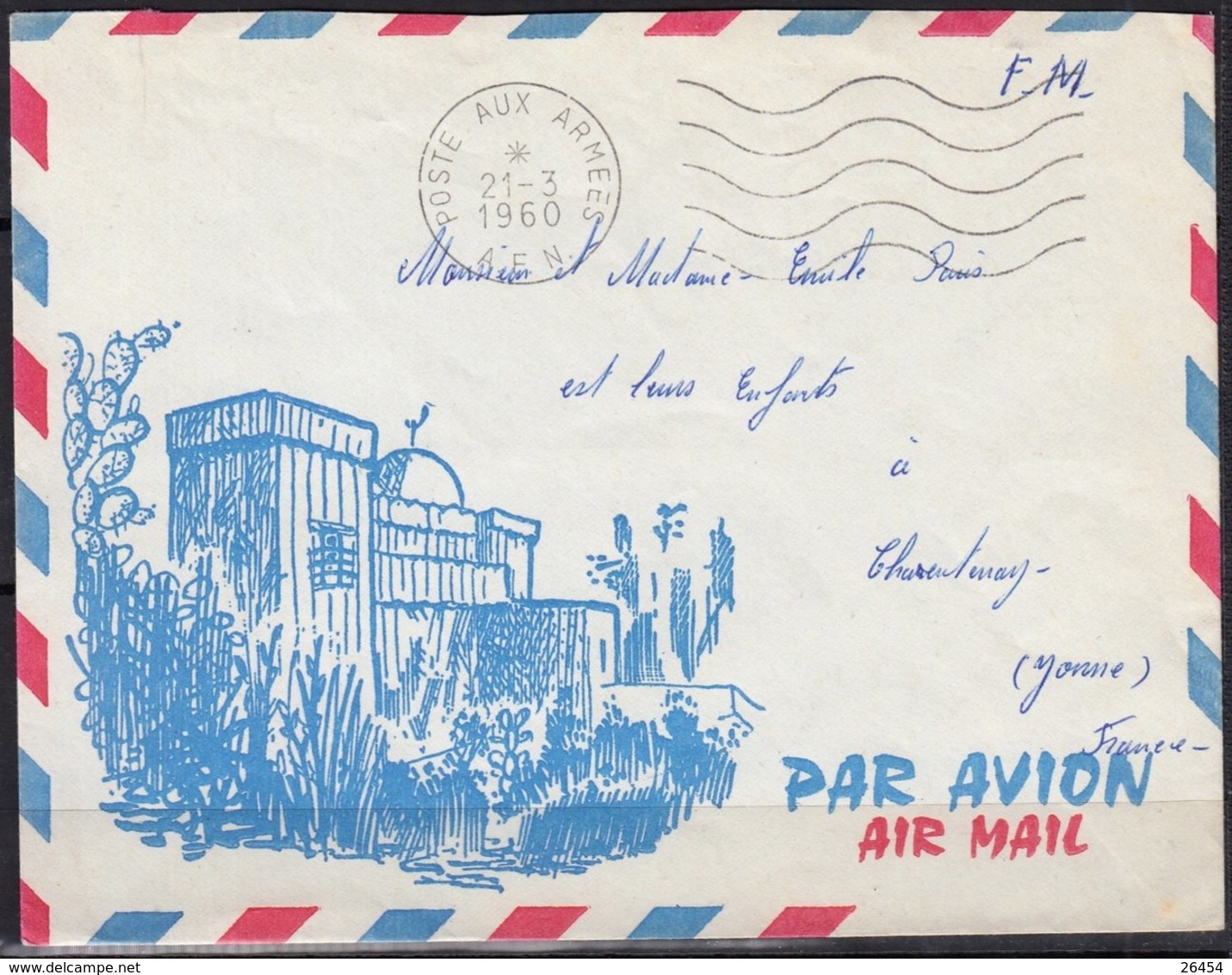 MILITARIA  Cachet  " POSTE AUX ARMEES  A.F.N. "   Sur Enveloppe Illustrée   Postée Le 21 3 1960   PAR AVION - Cachets Militaires A Partir De 1900 (hors Guerres)